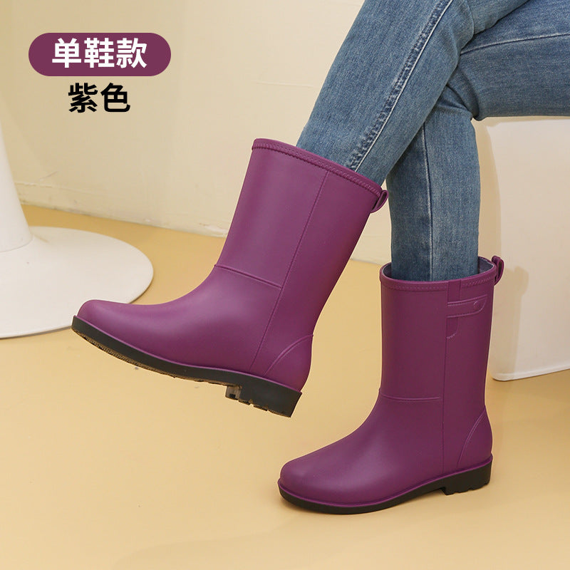 Bottes de pluie tendance pour femmes, hauteur mi-mollet, doublées de velours, antidérapantes et imperméables