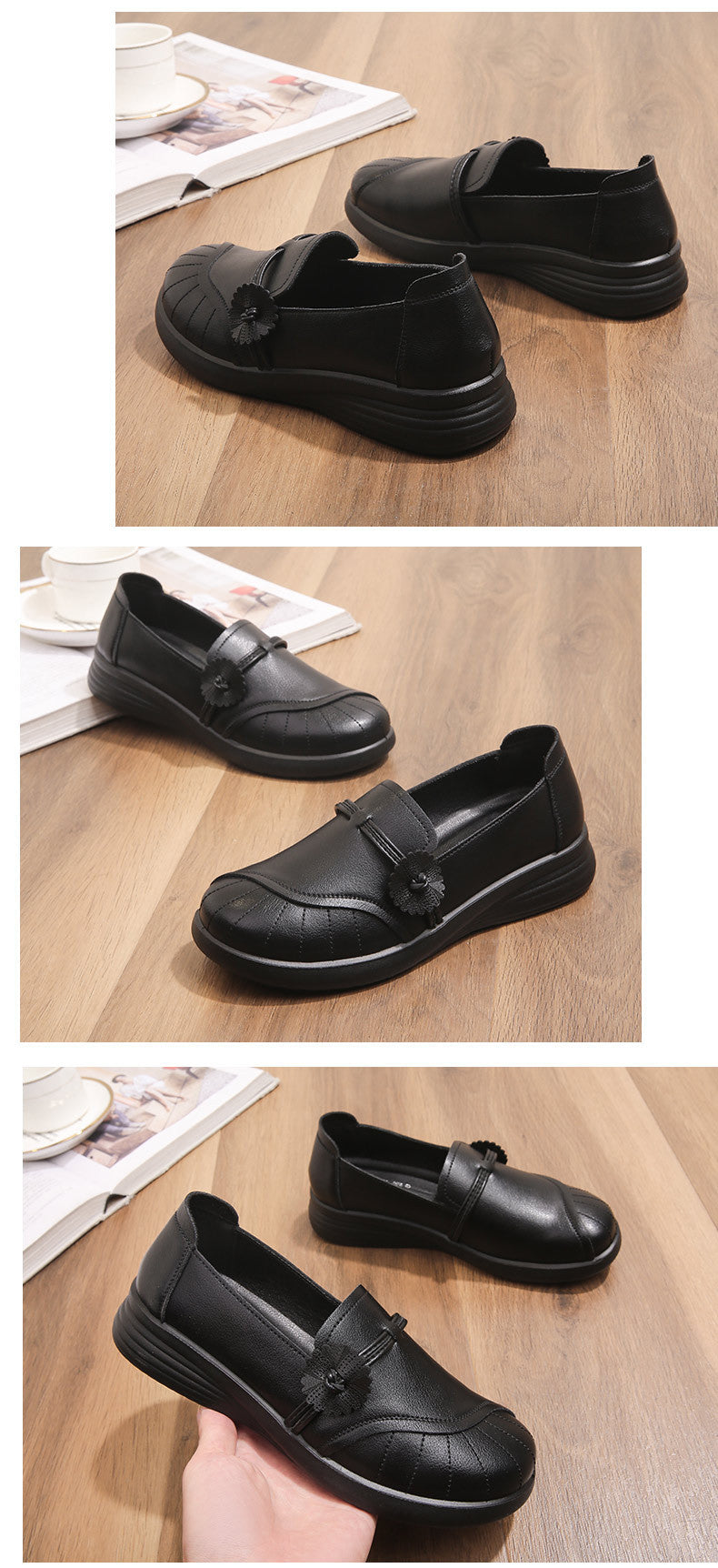 Chaussures en cuir souple pour femmes d'âge mûr et seniors (nouveauté 2026) : confortables, antidérapantes et souples, pour le printemps et l'automne