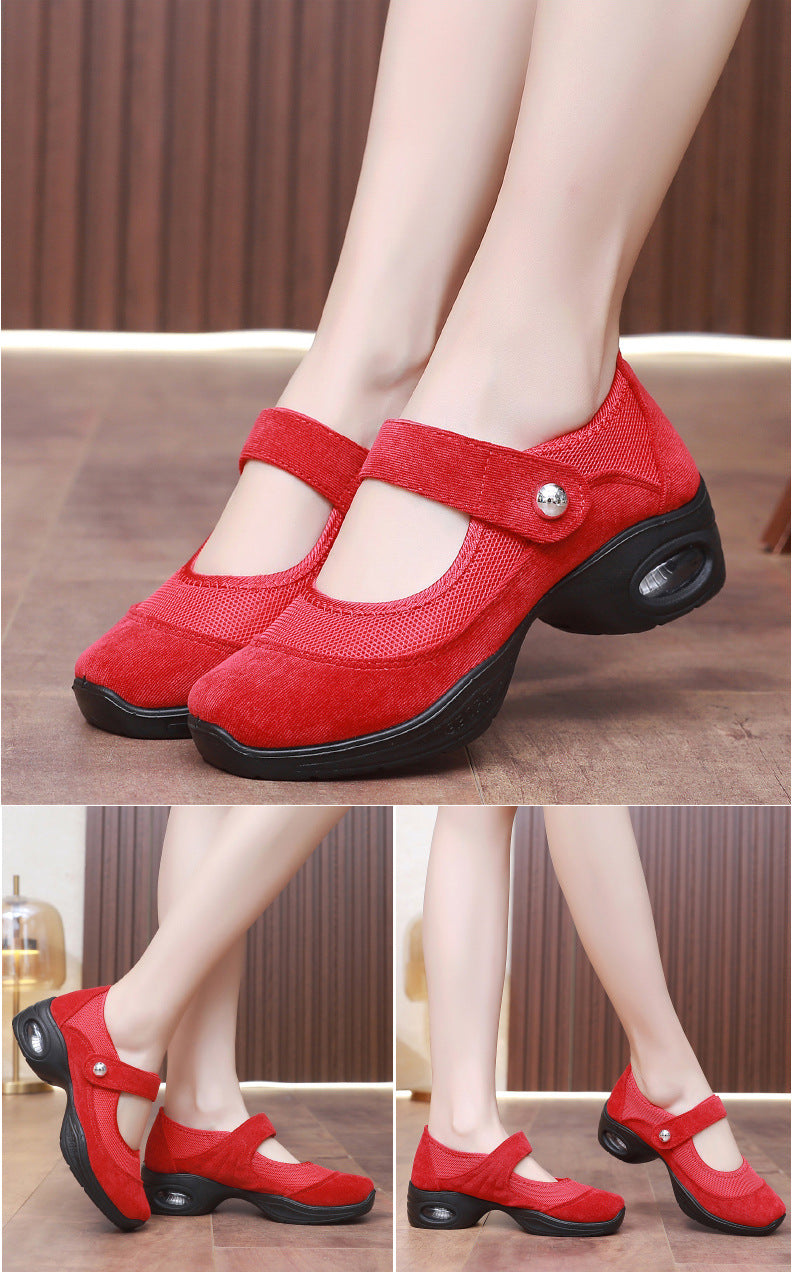 Dancing Shoes Women's Comfortable Soft Sole Square Dancing Women's Shoes Mesh Shoes for Moms Old Beijing Cloth Shoes Thick Sole Work Shoes