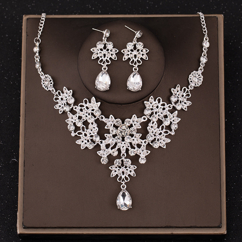 European Bride Necklace Earrings Rhinestone Jewelry Cross-border Bride Wedding Dress Modeling Shooting Water Drop Necklace Accessories
