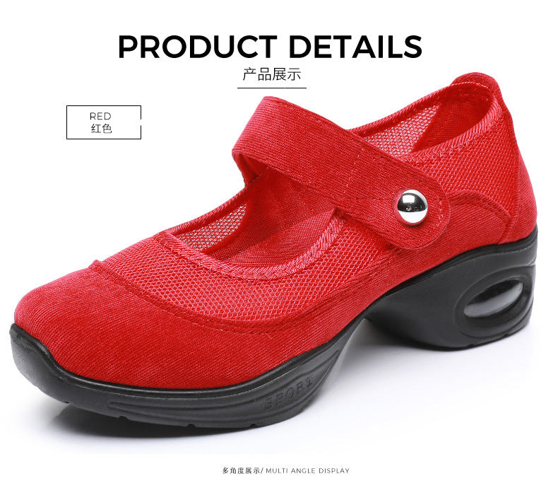 Dancing Shoes Women's Comfortable Soft Sole Square Dancing Women's Shoes Mesh Shoes for Moms Old Beijing Cloth Shoes Thick Sole Work Shoes