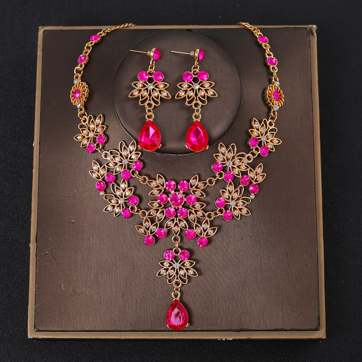 European Bride Necklace Earrings Rhinestone Jewelry Cross-border Bride Wedding Dress Modeling Shooting Water Drop Necklace Accessories