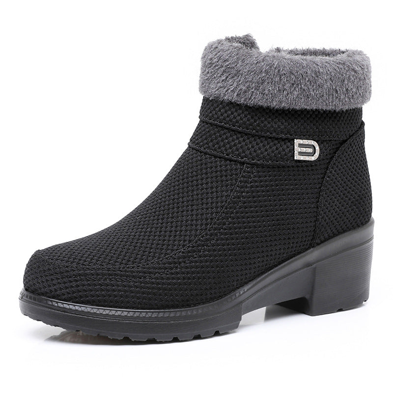 Winter new wedge women's shoes 2024 middle-aged mother non-slip short boots fleece-lined padded warm cotton shoes a generation of hair