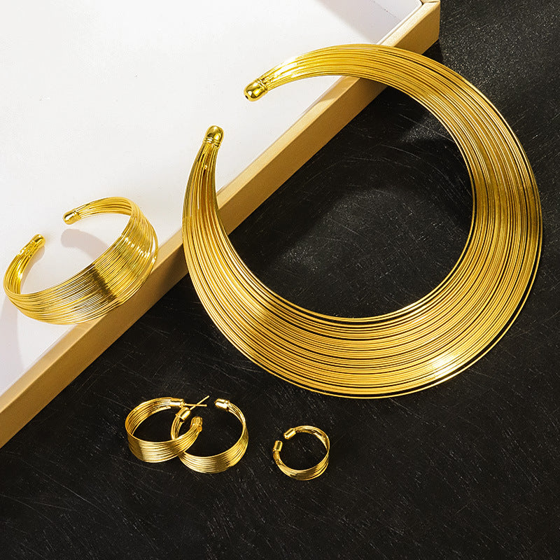 European and American temperament necklace suit alloy multi-wire collar four-piece fashion Joker cold wind jewelry wholesale women