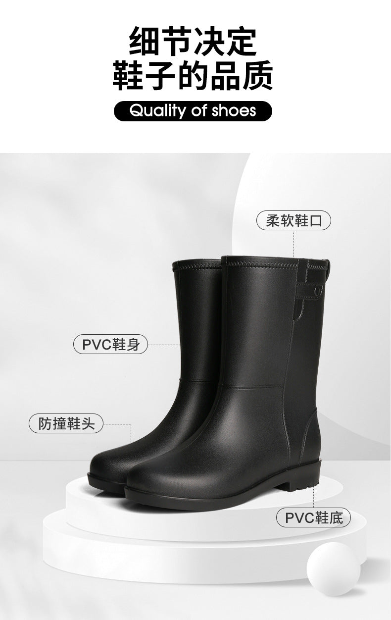 Bottes de pluie tendance pour femmes, hauteur mi-mollet, doublées de velours, antidérapantes et imperméables