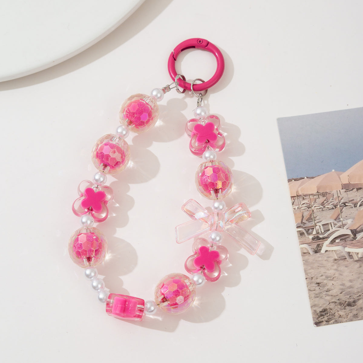Japanese and Korean Ins Style Handmade Beaded Macaron Colorful Beads Mobile Phone Lanyard Flower Mobile Phone Chain Wrist Rope Wholesale