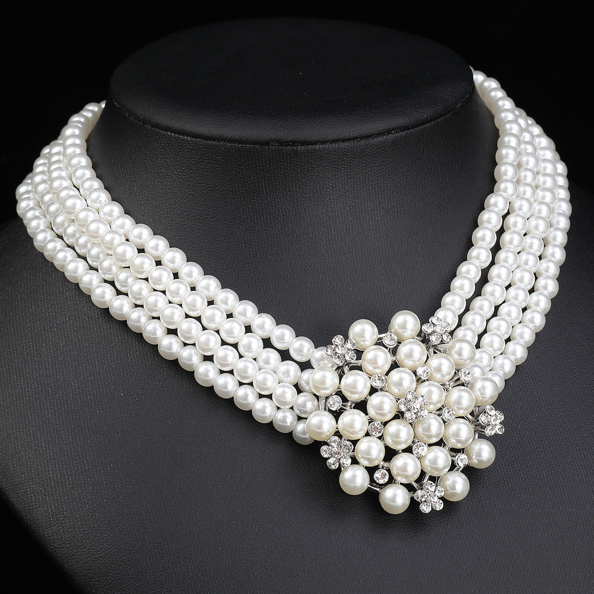 Cross-border Jewelry suit Women's Multi-row Pearl Necklace Earrings Three-piece Bridal Wedding Dress Accessories All-match Factory