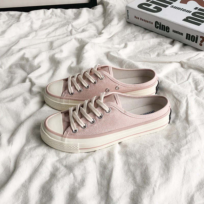 Mules en toile pour femme – Style coréen polyvalent 2025 – Slip-on sans talon façon « chaussons » tendance pour étudiantes