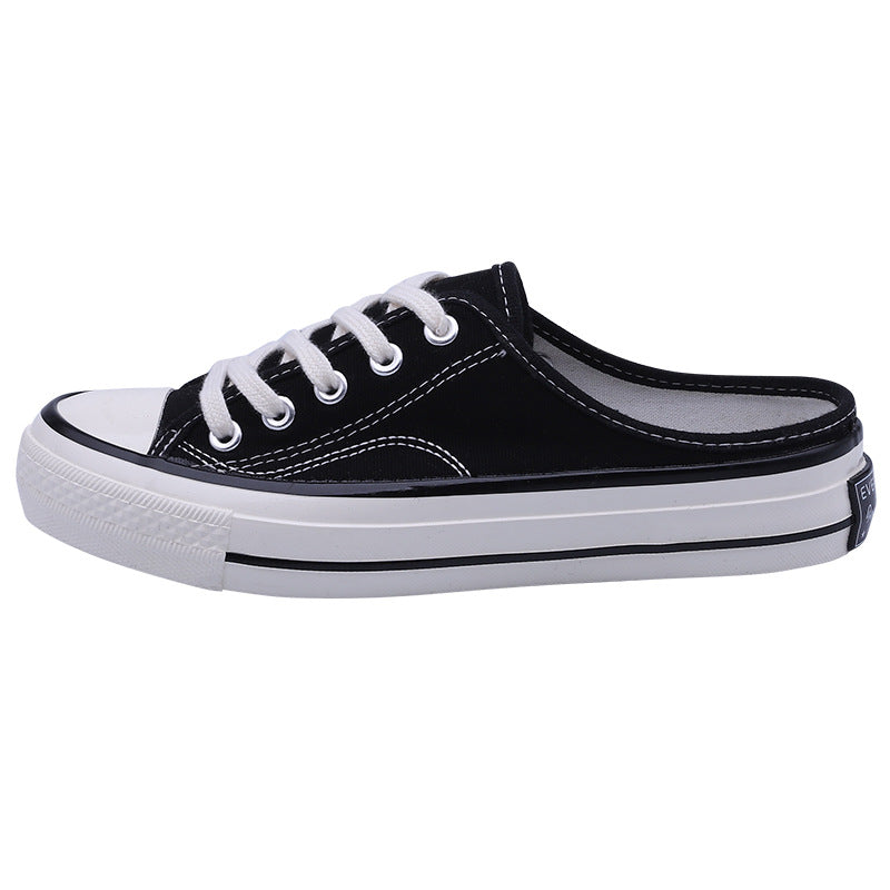 Mules en toile pour femme – Style coréen polyvalent 2025 – Slip-on sans talon façon « chaussons » tendance pour étudiantes