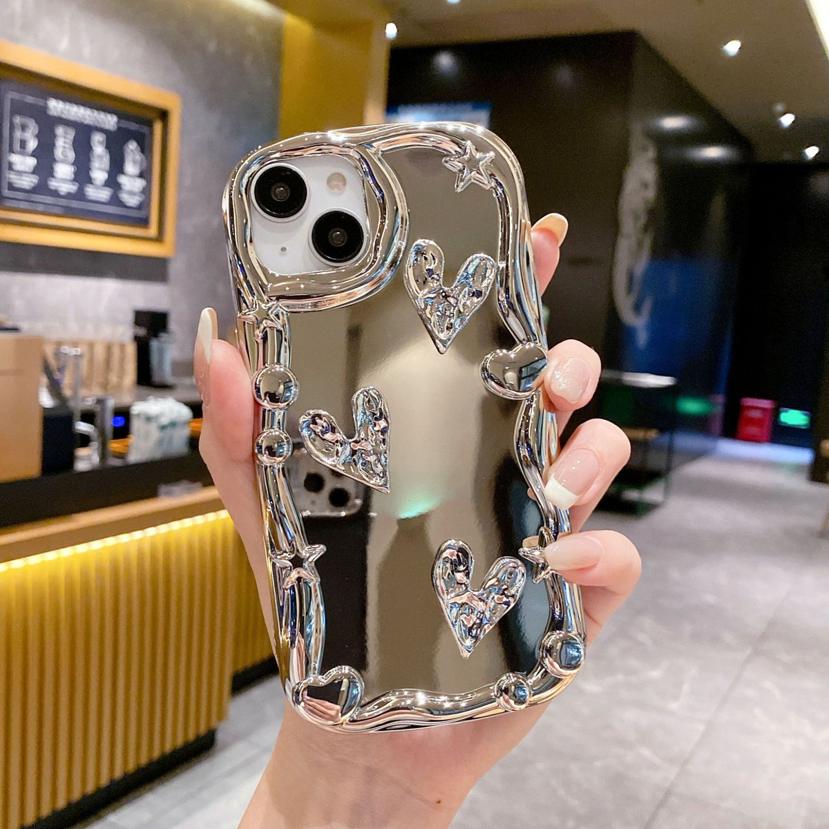 Electroplated Mirror iPhone16 Phone Case Love Bracelet Apple 15 Silver Bear 14 Anti-drop 13 Soft Case