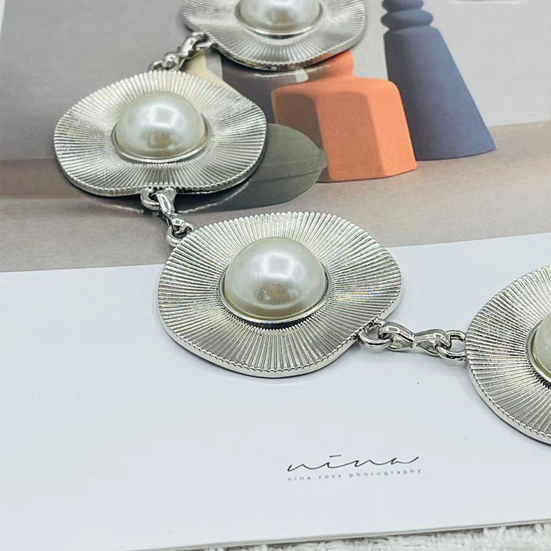 2025 New European and American Style Pearl Waist Chain Accessories for Women, High-End Metal Thick Chain Belt Decoration for Dresses