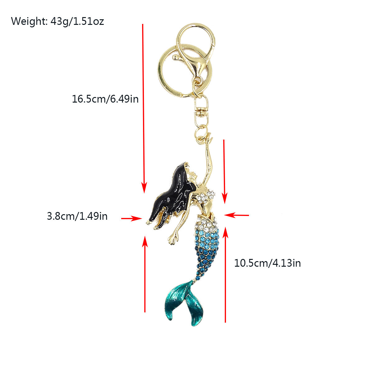 Creative Jewelry Stereo Diamond Enamel Mermaid Keychain Car Hanging Women's Bag Accessories Metal Key Ring