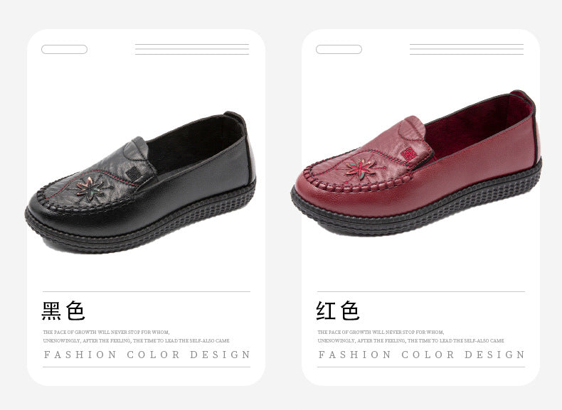 Women's shoes single-layer shoes mother's shoes soft bottom soft surface Spring and Autumn new casual comfortable non-slip flat shoes mother's shoes embroidered shoes