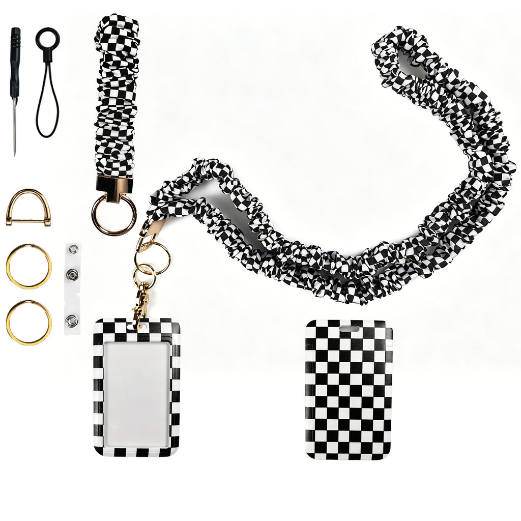 Long Mobile Phone Lanyard with a Neck-Hanging Design, Handmade Sturdy Pleated Fabric Phone Strap with Metal Buckle and Elastic Decorative Chain