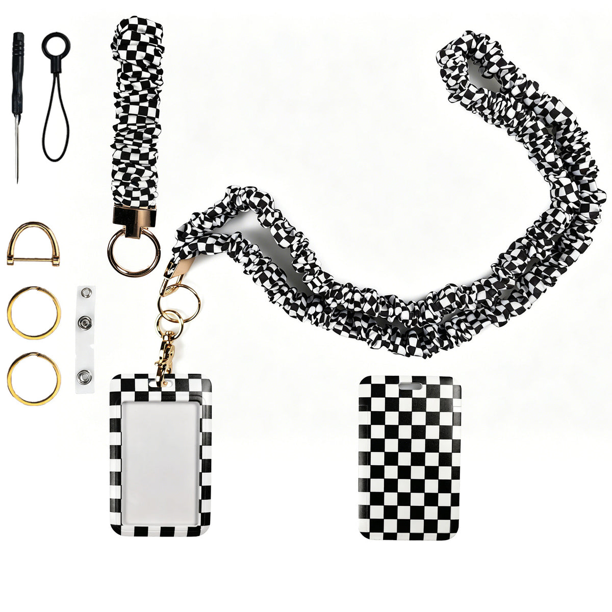 Long Mobile Phone Lanyard with a Neck-Hanging Design, Handmade Sturdy Pleated Fabric Phone Strap with Metal Buckle and Elastic Decorative Chain