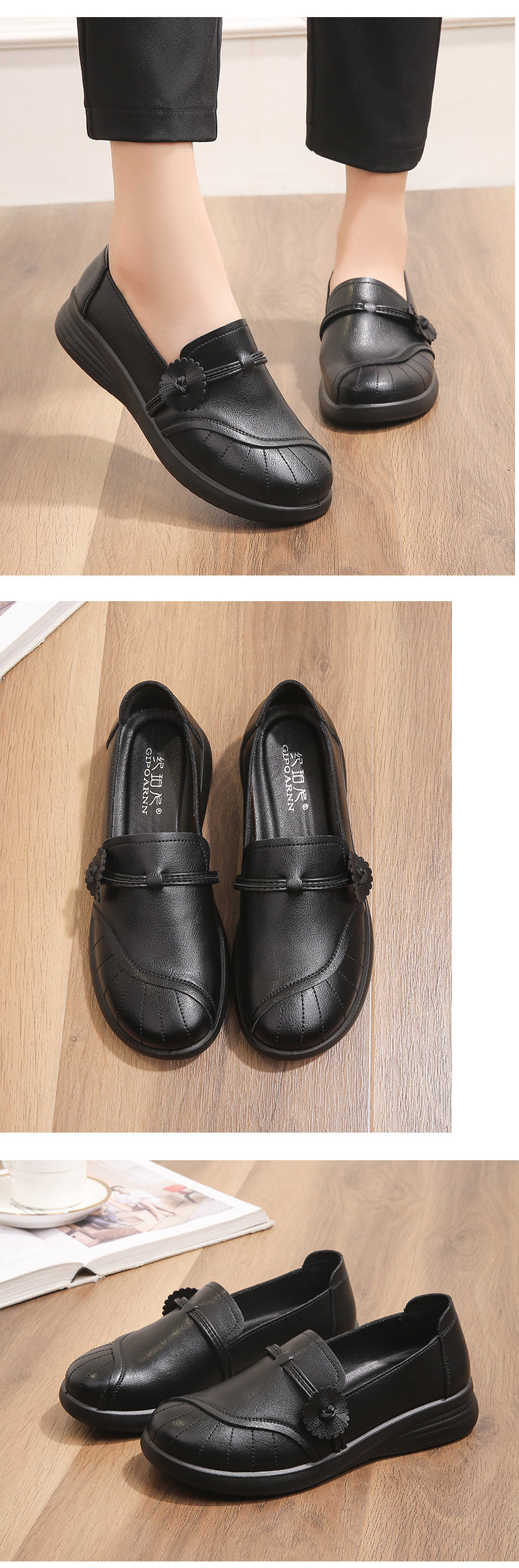 Chaussures en cuir souple pour femmes d'âge mûr et seniors (nouveauté 2026) : confortables, antidérapantes et souples, pour le printemps et l'automne