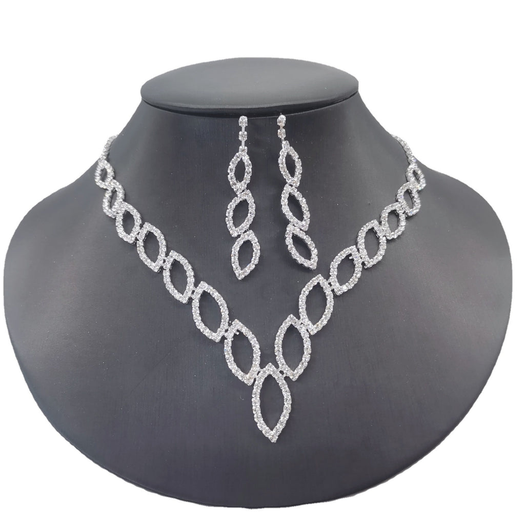 Amazon Cross-Border Jewelry Wedding Photography Women's Necklace Accessories Silver Earrings Necklace Bridal Jewelry Set