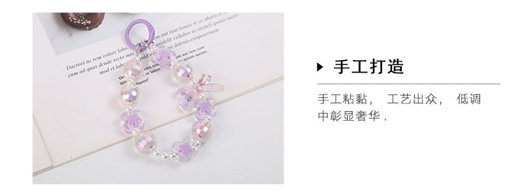 Japanese and Korean Ins Style Handmade Beaded Macaron Colorful Beads Mobile Phone Lanyard Flower Mobile Phone Chain Wrist Rope Wholesale
