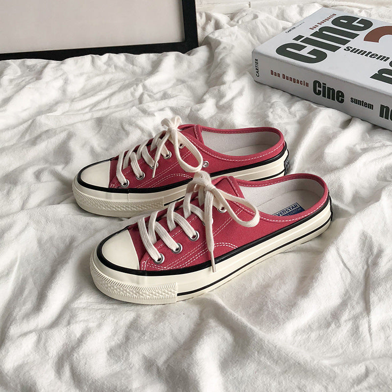 Mules en toile pour femme – Style coréen polyvalent 2025 – Slip-on sans talon façon « chaussons » tendance pour étudiantes