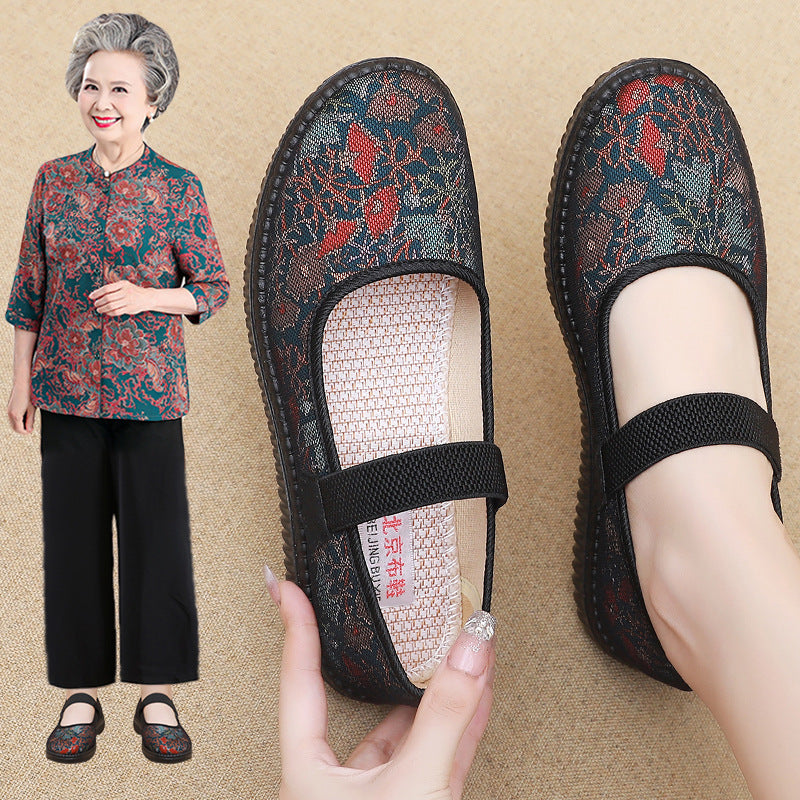 Chaussures en tissu « Vieux Pékin » pour femme : confort et sécurité avec semelles souples antidérapantes – Idéales pour les femmes d'âge mûr et les seniors