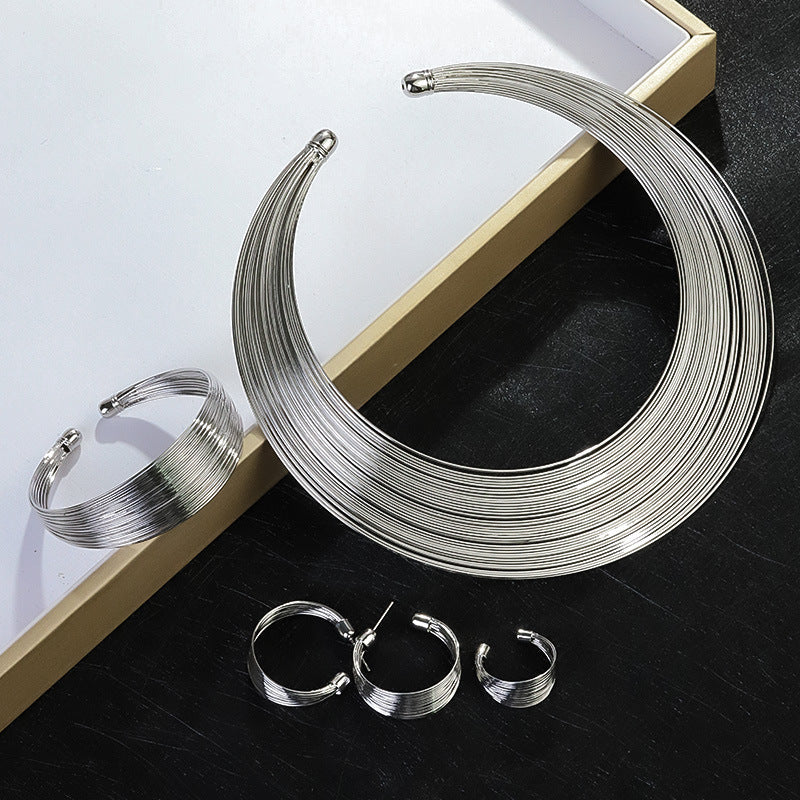 European and American temperament necklace suit alloy multi-wire collar four-piece fashion Joker cold wind jewelry wholesale women