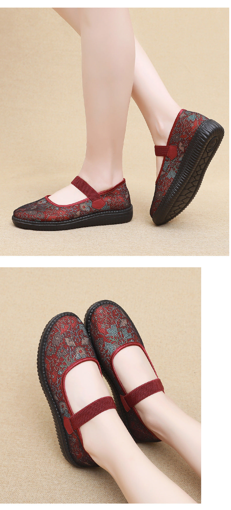 Chaussures en tissu « Vieux Pékin » pour femme : confort et sécurité avec semelles souples antidérapantes – Idéales pour les femmes d'âge mûr et les seniors