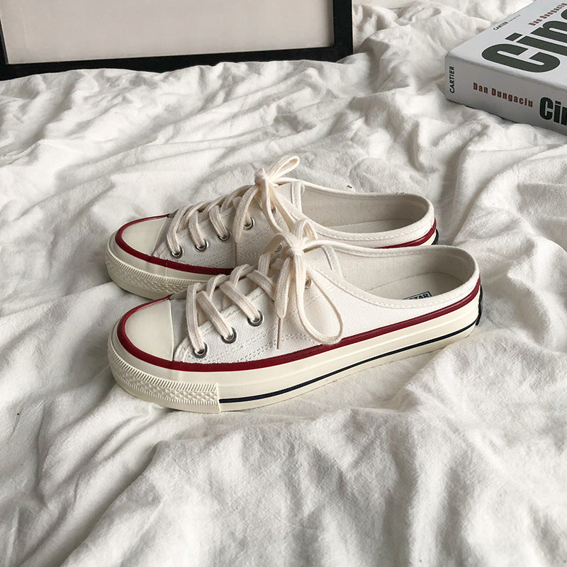 Mules en toile pour femme – Style coréen polyvalent 2025 – Slip-on sans talon façon « chaussons » tendance pour étudiantes