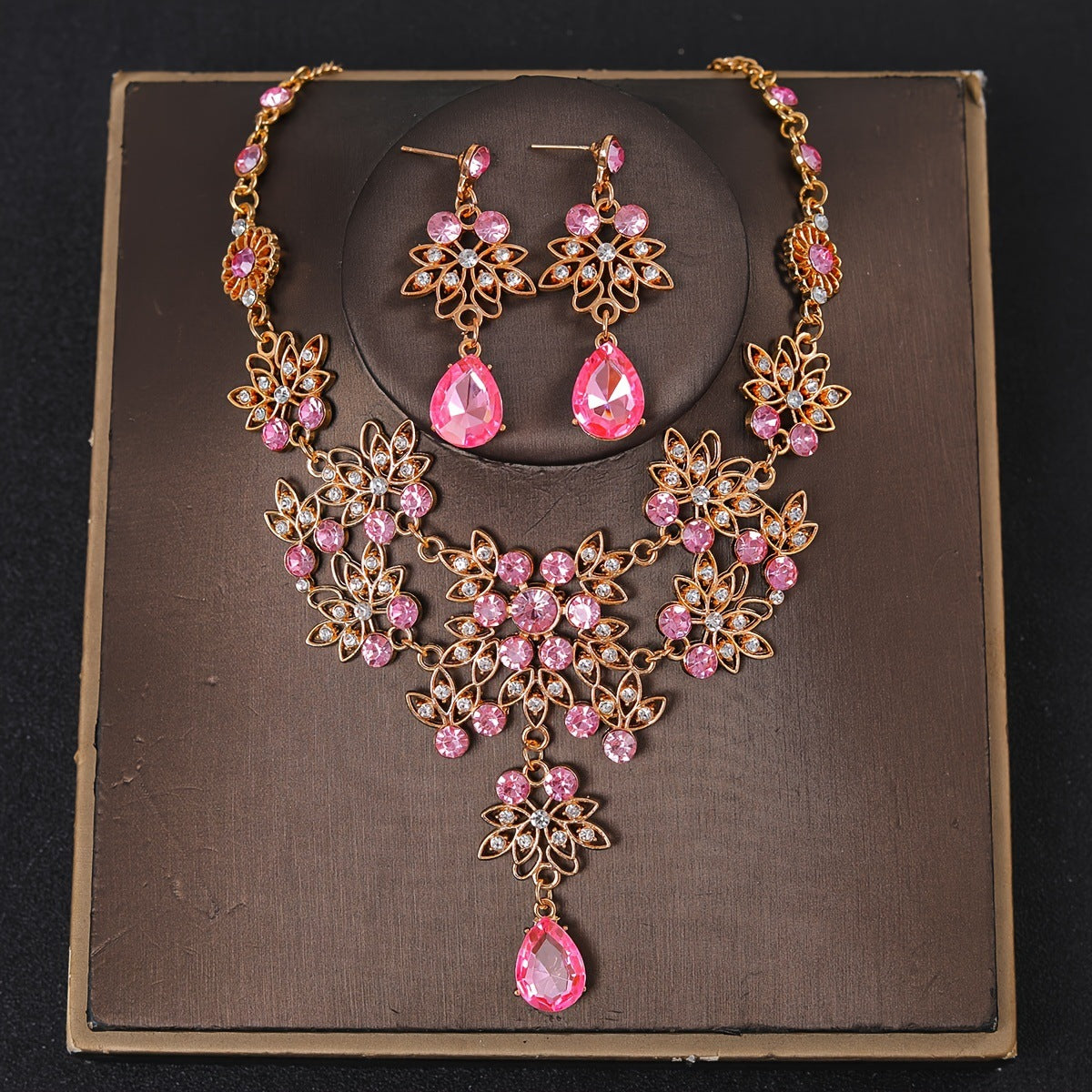 European Bride Necklace Earrings Rhinestone Jewelry Cross-border Bride Wedding Dress Modeling Shooting Water Drop Necklace Accessories