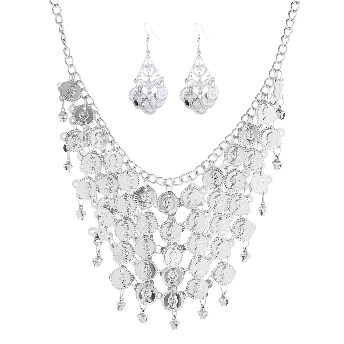 Chaîne de taille bohème avec pendentifs clochettes – Ceinture rétro style ethnique avec portrait – Accessoire vintage original et polyvalent