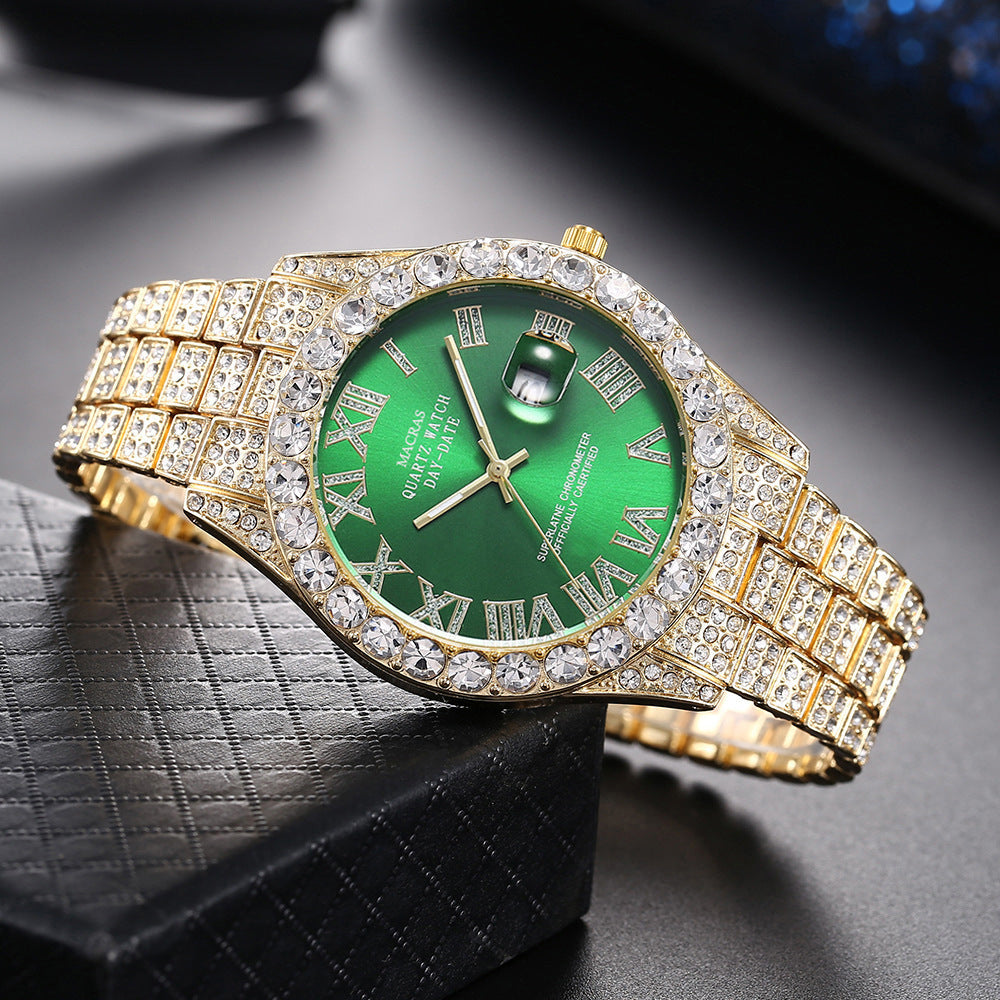 Tiktok Hot-Selling Fashion Casual Men's Watch Full Diamond Watch Men's Factory Price Direct Sale Complete Colors