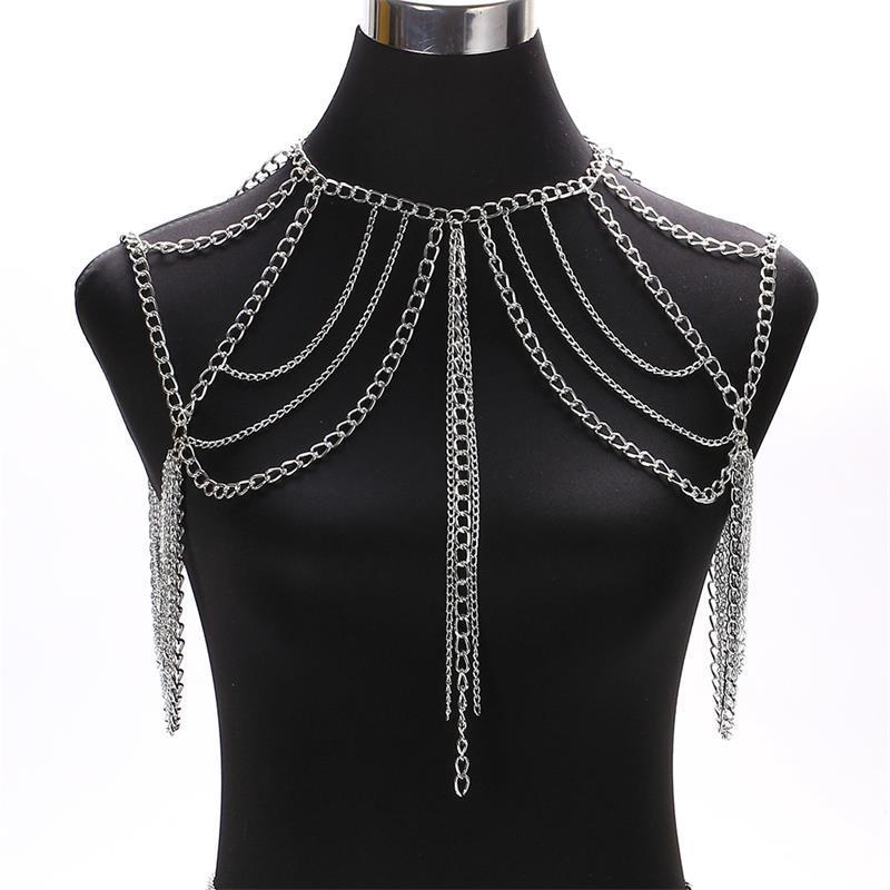 Cross-border explosive jewelry ladies sexy multilayer metal aluminum chain tassel neck chain waist chain set of body chain accessories