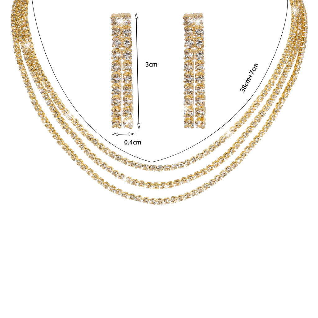 Europe and the United States cross-border hot diamond sparkling necklace earrings two-piece wedding dress accessories fashion jewelry suit