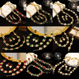European and American temperament necklace suit alloy multi-wire collar four-piece fashion Joker cold wind jewelry wholesale women