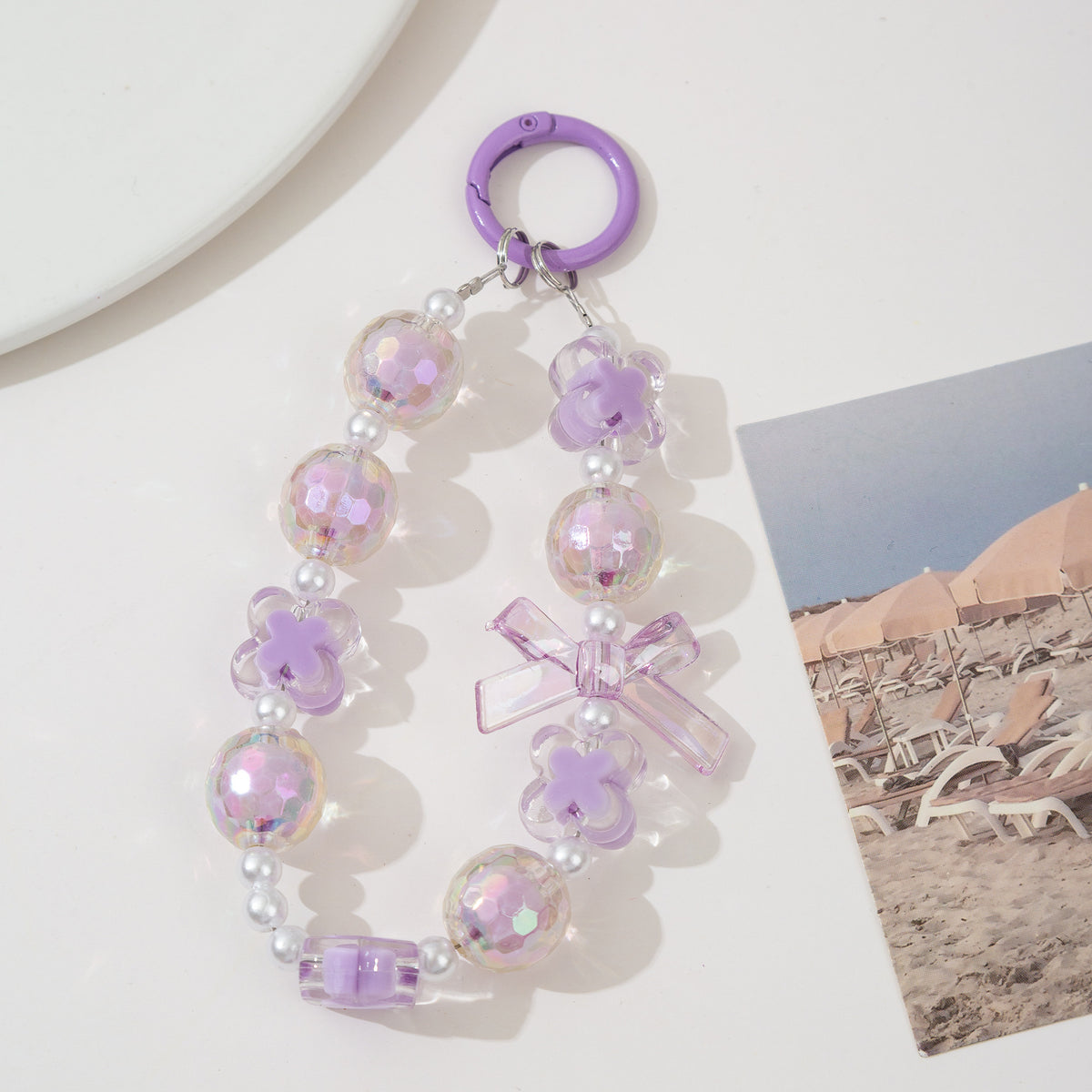 Japanese and Korean Ins Style Handmade Beaded Macaron Colorful Beads Mobile Phone Lanyard Flower Mobile Phone Chain Wrist Rope Wholesale