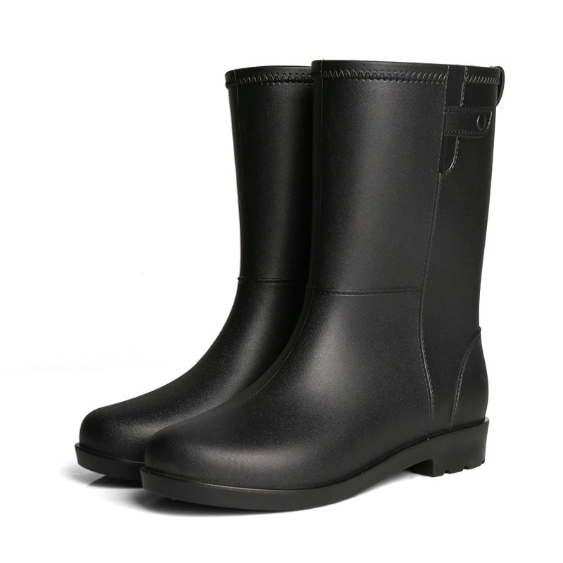 Bottes de pluie tendance pour femmes, hauteur mi-mollet, doublées de velours, antidérapantes et imperméables