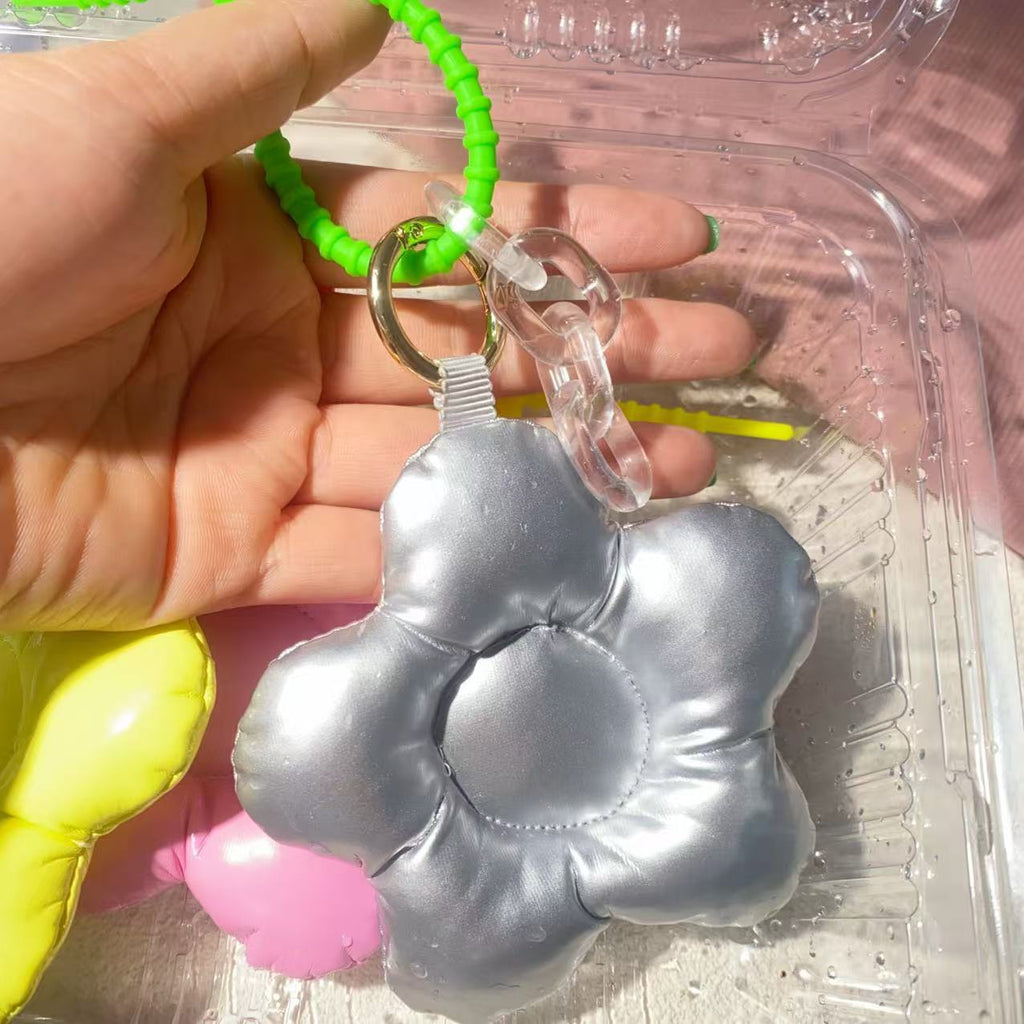 Creative Leather Gloss Cotton Flower Pendant Phone Case Accessories Fun Keychain Girl Decoration Bag Hanging