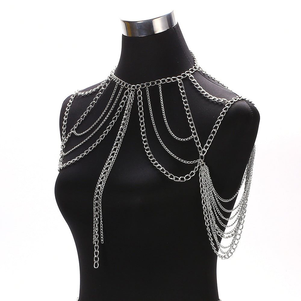 Cross-border explosive jewelry ladies sexy multilayer metal aluminum chain tassel neck chain waist chain set of body chain accessories