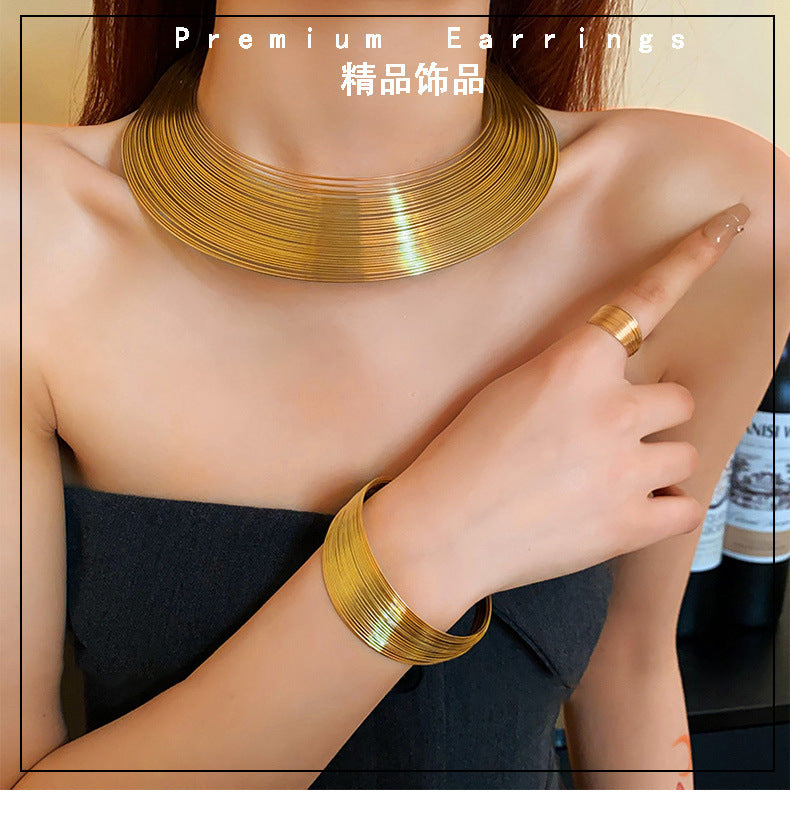 European and American temperament necklace suit alloy multi-wire collar four-piece fashion Joker cold wind jewelry wholesale women
