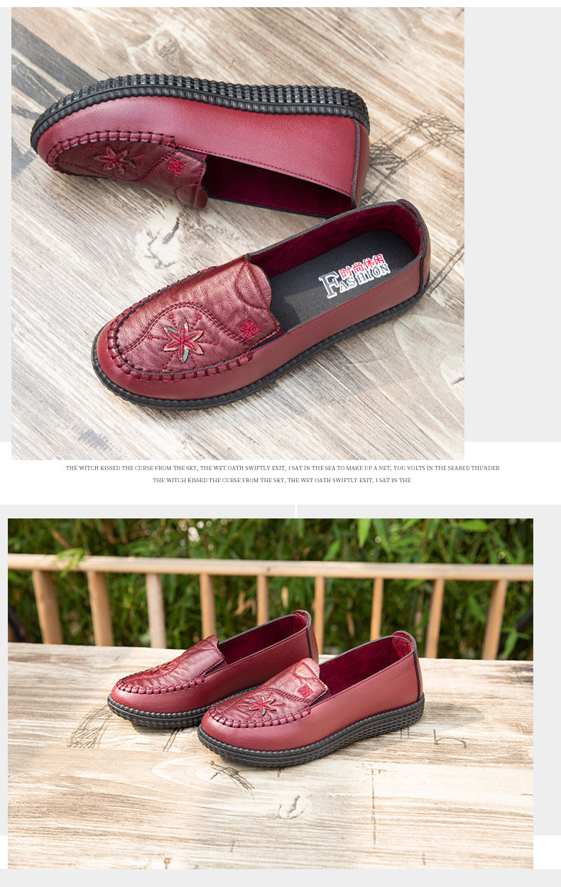 Women's shoes single-layer shoes mother's shoes soft bottom soft surface Spring and Autumn new casual comfortable non-slip flat shoes mother's shoes embroidered shoes