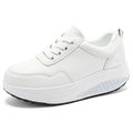 Baskets blanches populaires pour femme : modèle « rocking » (semelle incurvée) respirant – Idéales pour le sport et la marche (printemps/automne) – Semelles épaisses