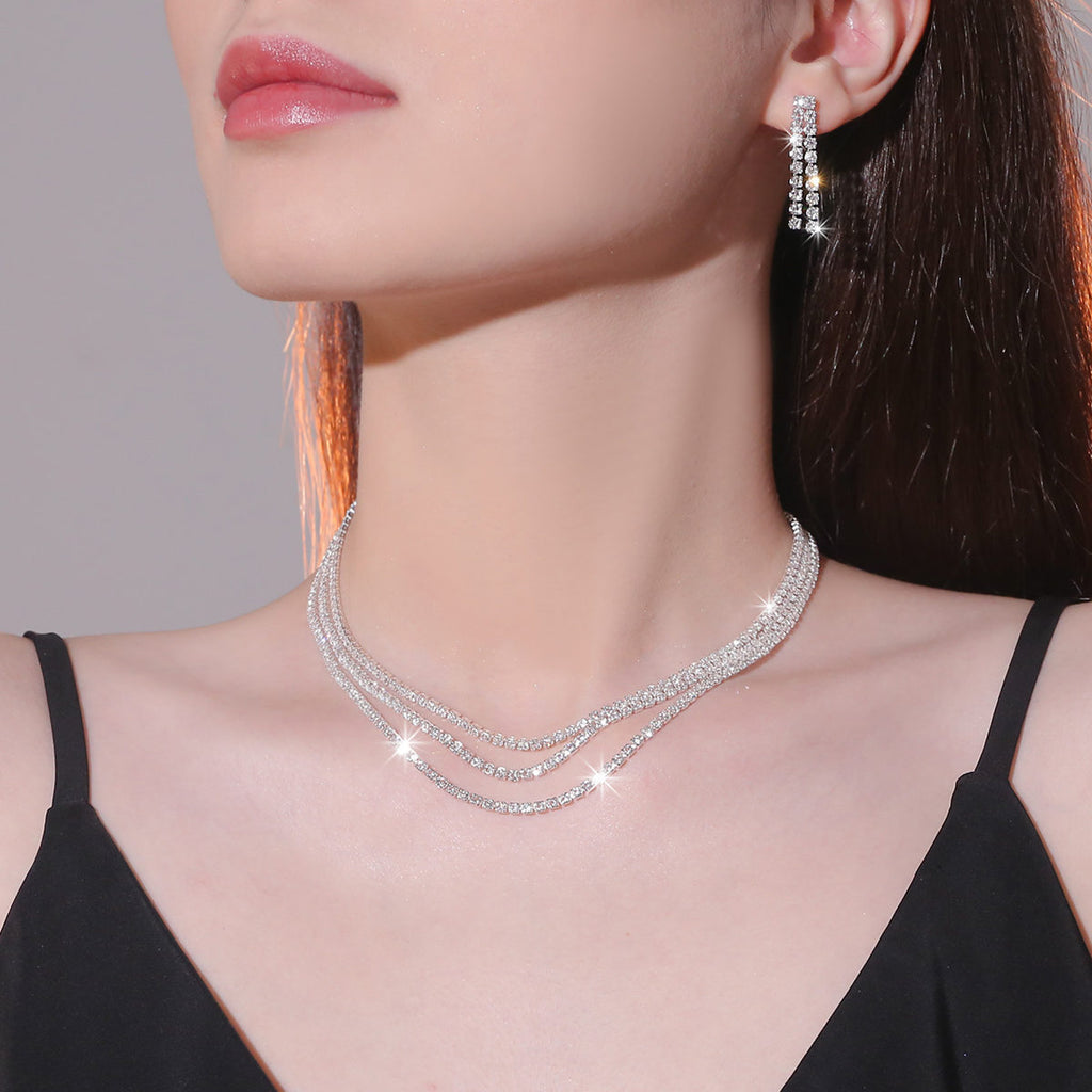 Europe and the United States cross-border hot diamond sparkling necklace earrings two-piece wedding dress accessories fashion jewelry suit