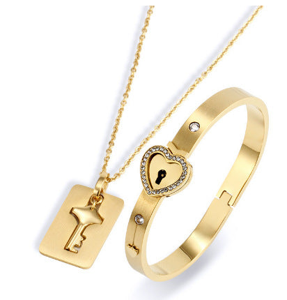 Titanium Steel Couple Jewelry Set Love Lock Bracelet Key Unlocking Valentine's Day Gift Yiwu Accessories Manufacturer Wholesale