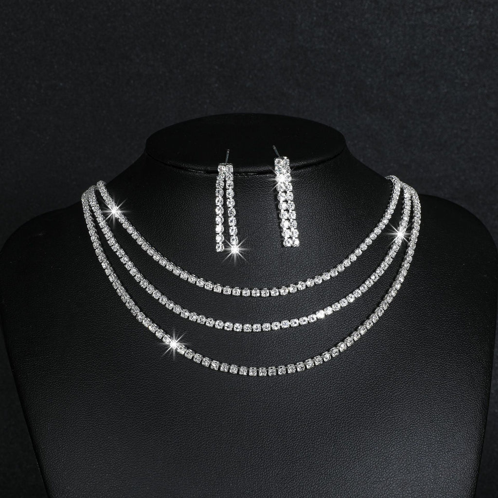 Europe and the United States cross-border hot diamond sparkling necklace earrings two-piece wedding dress accessories fashion jewelry suit