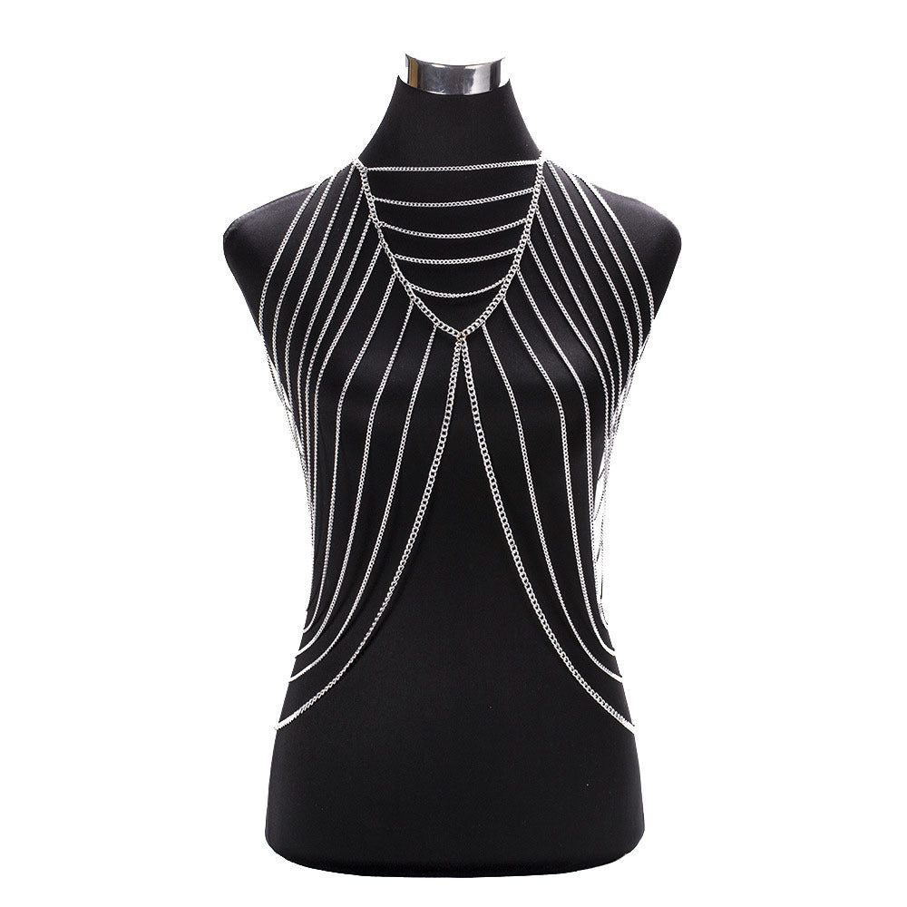 Cross-border jewelry European and American fashion personality punk style metal long multi-layer tassel body chain sexy clothing accessories