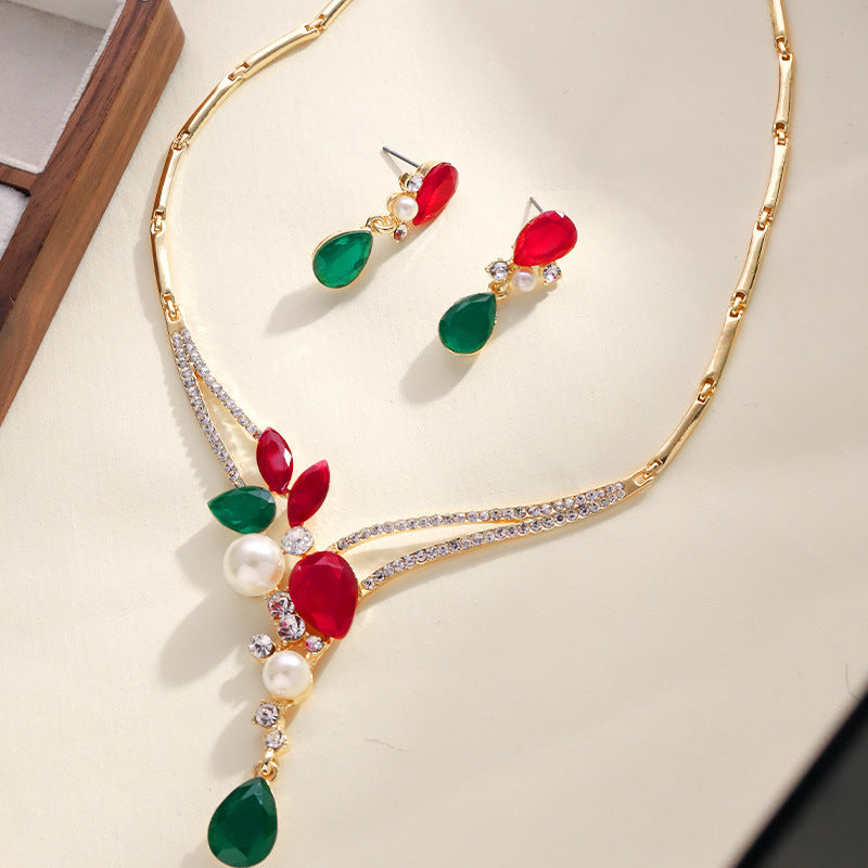 Parure de collier rétro audacieux (style international) pour femme : luxe, cristaux et élégance pour soirées et banquets – Vente directe d'usine