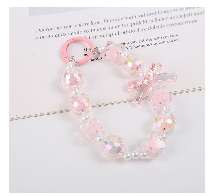 Japanese and Korean Ins Style Handmade Beaded Macaron Colorful Beads Mobile Phone Lanyard Flower Mobile Phone Chain Wrist Rope Wholesale