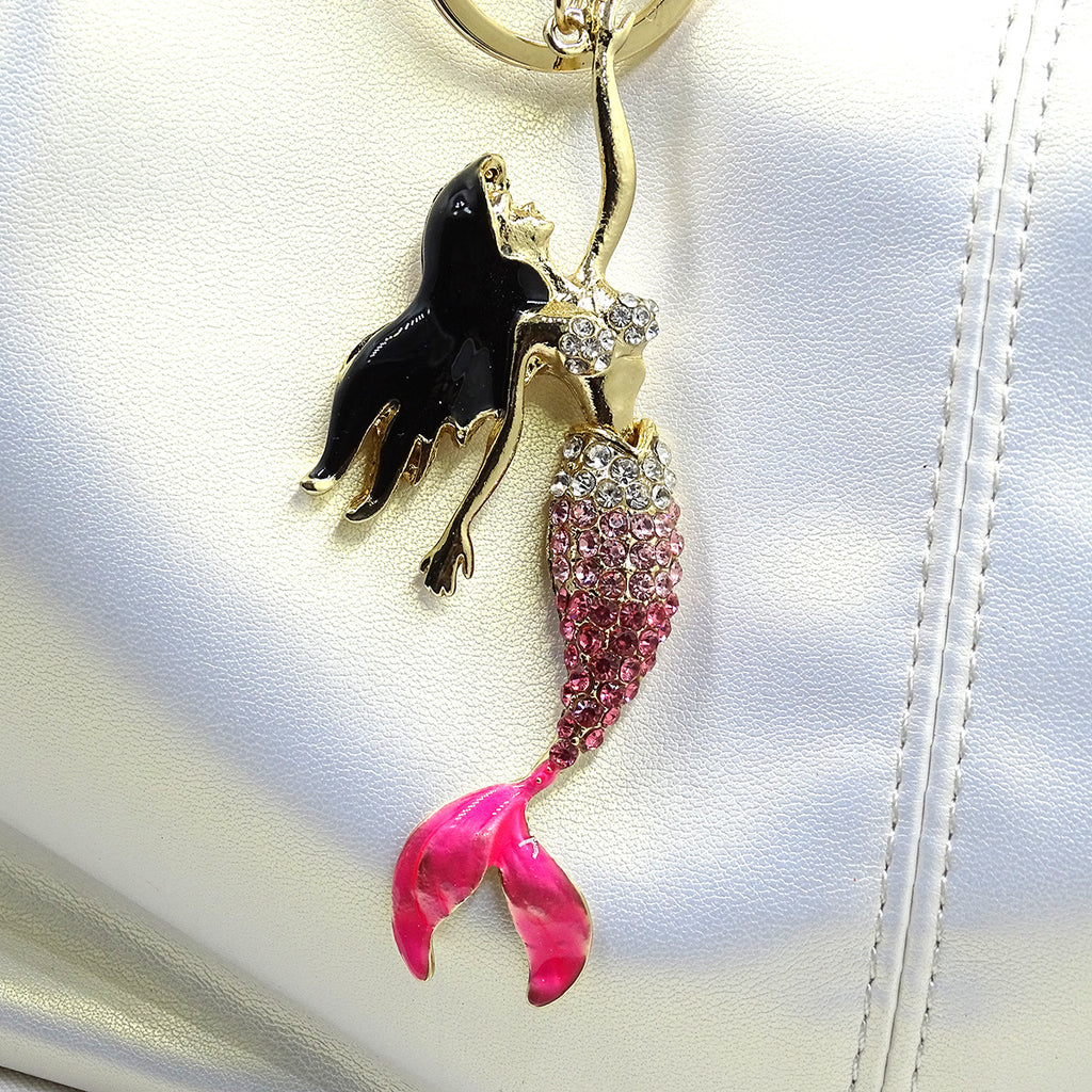 Creative Jewelry Stereo Diamond Enamel Mermaid Keychain Car Hanging Women's Bag Accessories Metal Key Ring