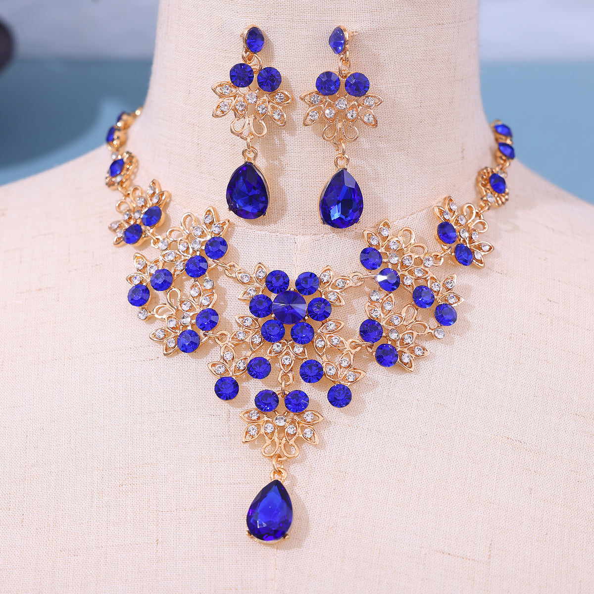 European Bride Necklace Earrings Rhinestone Jewelry Cross-border Bride Wedding Dress Modeling Shooting Water Drop Necklace Accessories