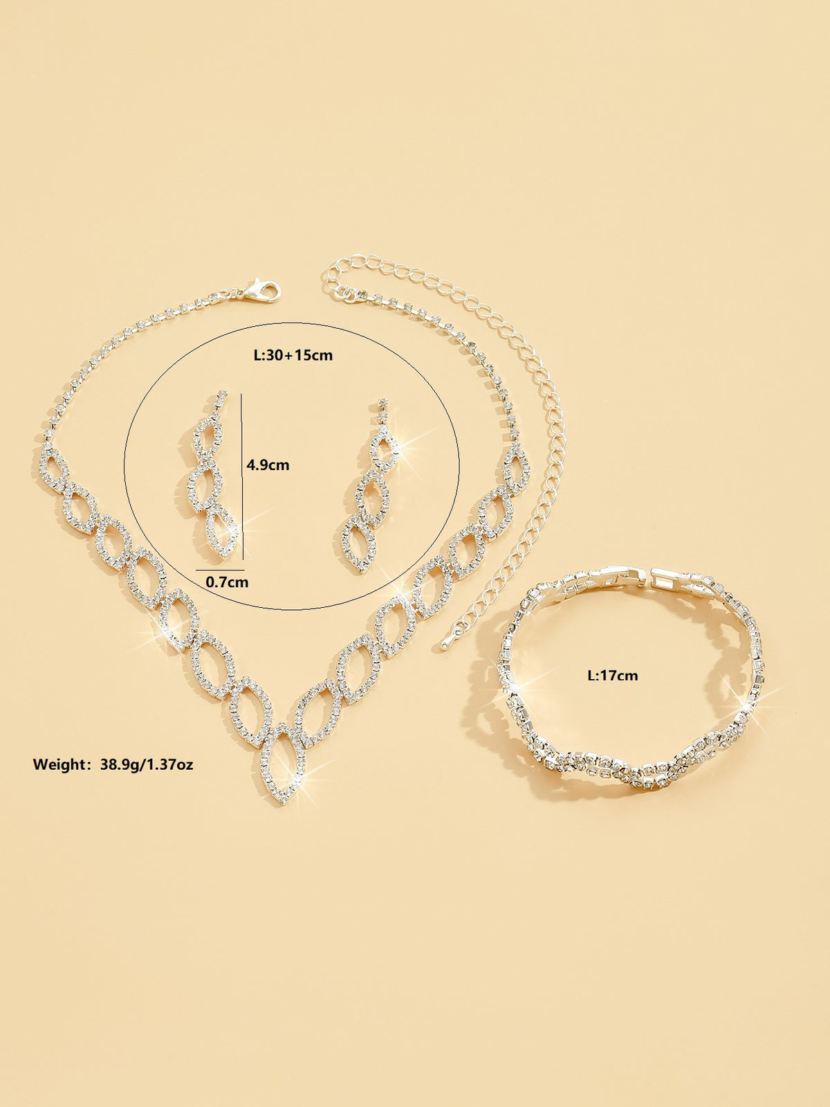 Amazon Cross-Border Jewelry Wedding Photography Women's Necklace Accessories Silver Earrings Necklace Bridal Jewelry Set
