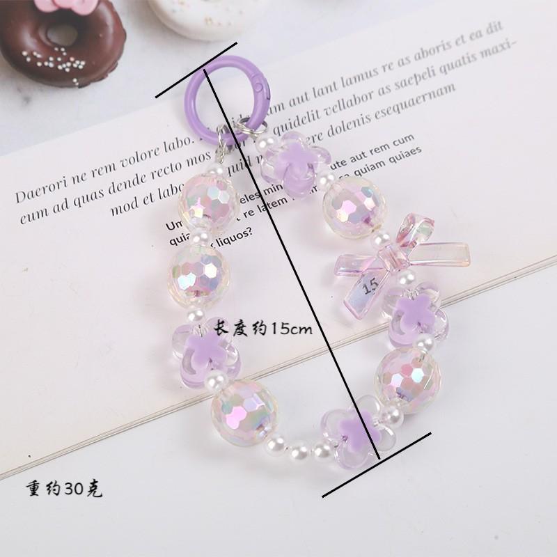 Japanese and Korean Ins Style Handmade Beaded Macaron Colorful Beads Mobile Phone Lanyard Flower Mobile Phone Chain Wrist Rope Wholesale